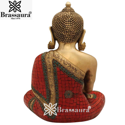 Brass Artistic Gem Stone Work Buddha Weight 11 Kg & Height 15 Inch