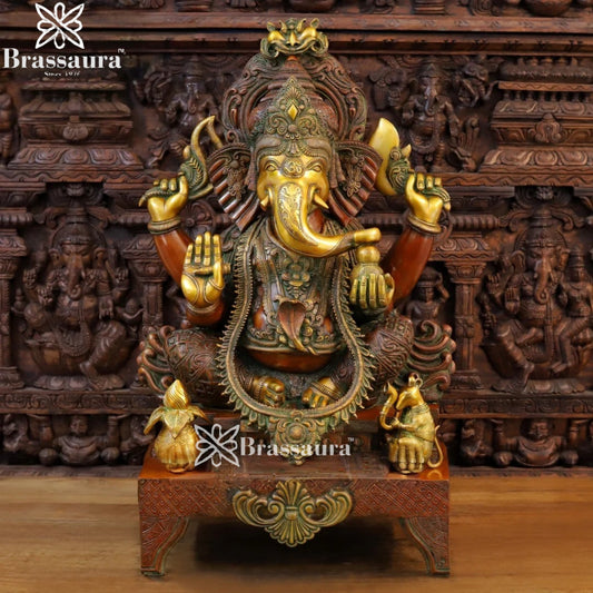 Brass Big Ganesha Weight 61 Kg & Height 34.5 Inch