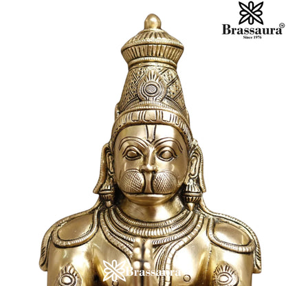 Brassaura™ Brass Sankat Mochan Hanuman Murti – Height 21.5 Inches & Weight 8.92 Kgs| Spiritual Gifting