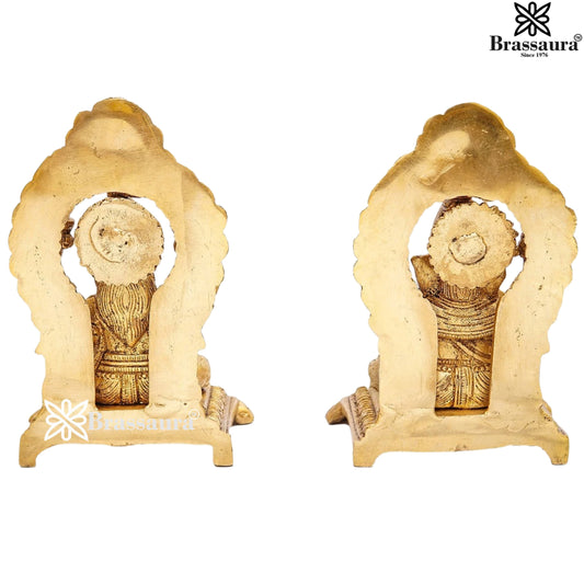 Brassaura® Lakshmi Ganesha Brass Idol Set with Prabhavali Arch | Handmade Brass Murti Pair | Height 6 Inches