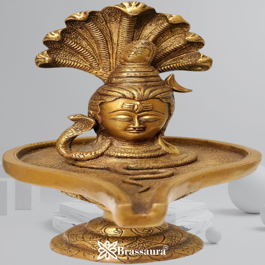 Brass Antique Shiva Head Shivling Weight 3 Kg & Height 10 Inch