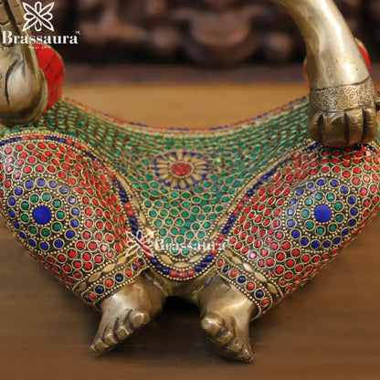 Brass Gem Stone Work Modern Ganesha Weight 6.6 Kg & Height 14.5 Inch