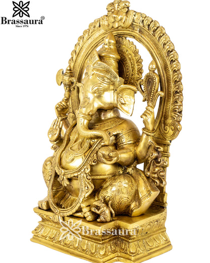 Brass Ring Ganesha Statue Weight 14.5 Kg And Height 18 Inch