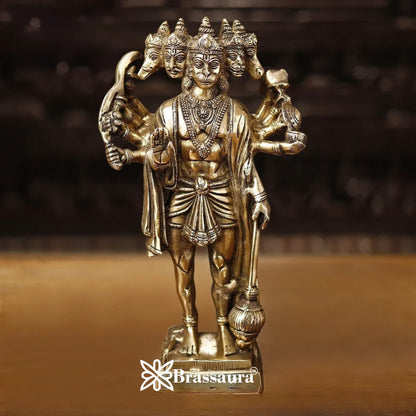 Brassaura™ Brass Panchmukhi Hanuman Idol for Pooja Room – Height 13.5 Inches & Weight 4.62 Kgs | Classic Décor