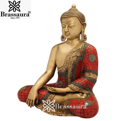 Brass Artistic Gem Stone Work Buddha Weight 11 Kg & Height 15 Inch