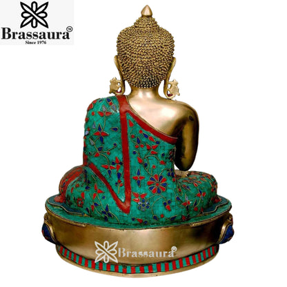 Brass Bhumisprasa Gem Stone Work Buddha Weight 29 kg & Height 25 Inch
