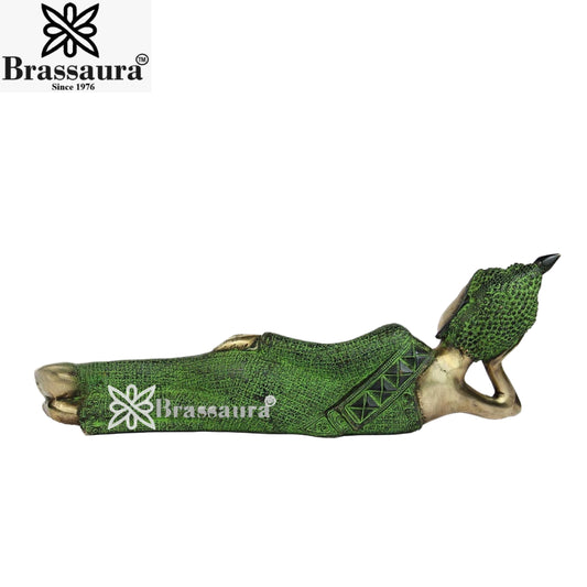 Brassaura® Vintage Relaxing Buddha Idol for Home & Décor | Pure Superfine Brass Handcrafted Murti, Brass Statue for Home Temple, Pooja Room | Height 7 Inches | Weight 4.5 Kg