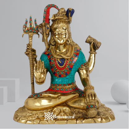 Brassaura™ Handcrafted Gemstone Brass Shiva Idol – Height 15 Inches & Weight 12.2 Kgs | Home & Temple Accent