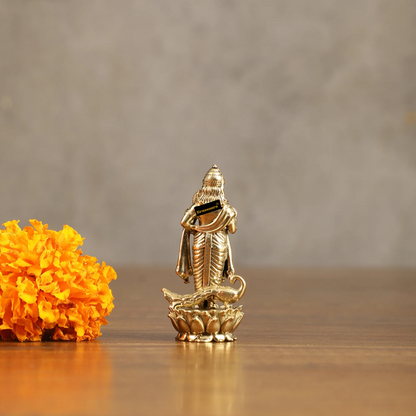Brassaura™ Pure Brass Small Murugan Idol – 2.5 Inches Height, 30 Grams – Compact Handcrafted Brass Statue