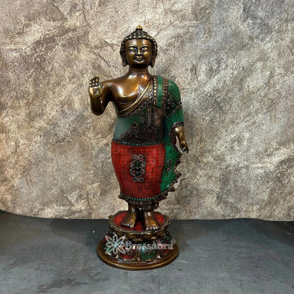 Brass Standing Blessing Gem Stone Work Buddha Weight 7.7 kg & Height 21 Inch