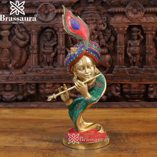 Brass Gem Stone Work Krishna Murti Weight 9 Kg And Height 22 Inch