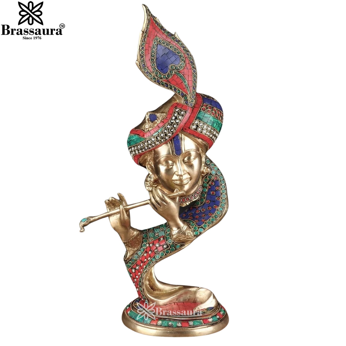Brass Gem Stone Work Krishna Murti Weight 7.9 Kg And Height 20 Inch