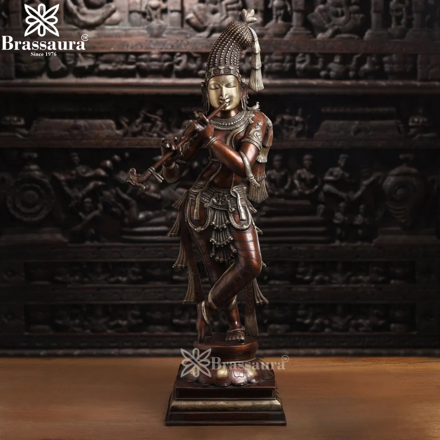 Brass Antique Krishna Murti Weight 23.8 Kg And Height 36 Inch