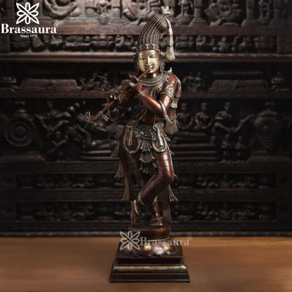 Brass Antique Krishna Murti Weight 23.8 Kg And Height 36 Inch