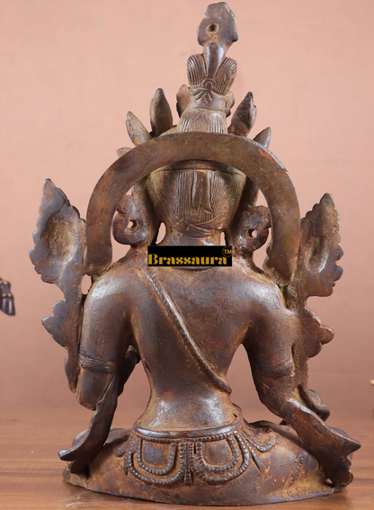 Brassaura™ Vintage Brass Green Tara Statue – Height 10.5 Inches, Weight 3.13 Kgs