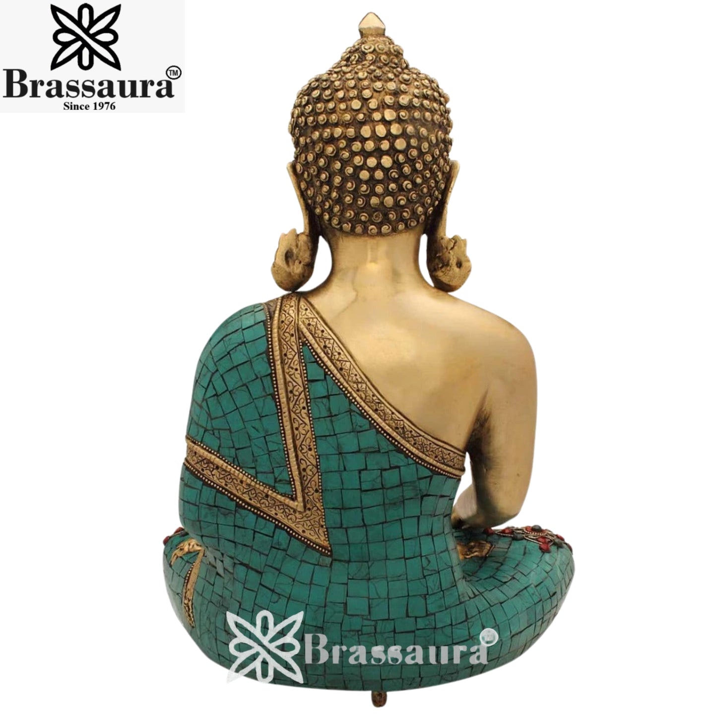 Brass Classic Gem Stone Work Buddha Weight 10.5Kg & Height 16 Inch