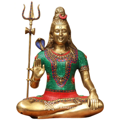 Brassaura™ Gemstone Decorated Brass Lord Shiva Statue – Height 20 Inches & 12.4 Kgs | Spiritual Home Accent