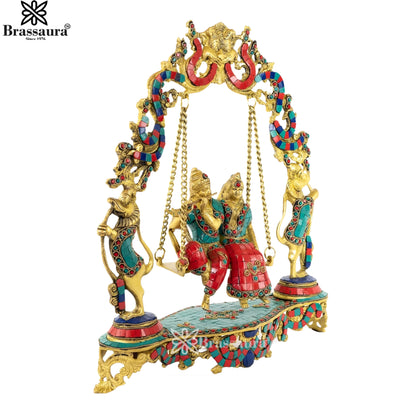 Brass Gem Stone Work Radha Krishna Jhula Weight 7 Kg And Height 17 Inch
