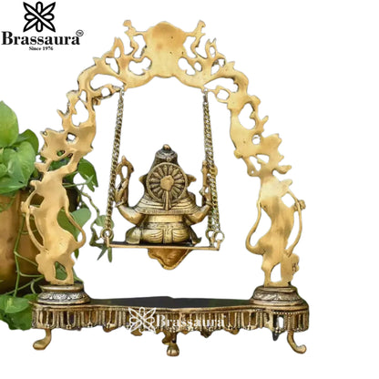 Brass Jhula Ganesha Statue Weight 7 Kg And Height 17 Inch