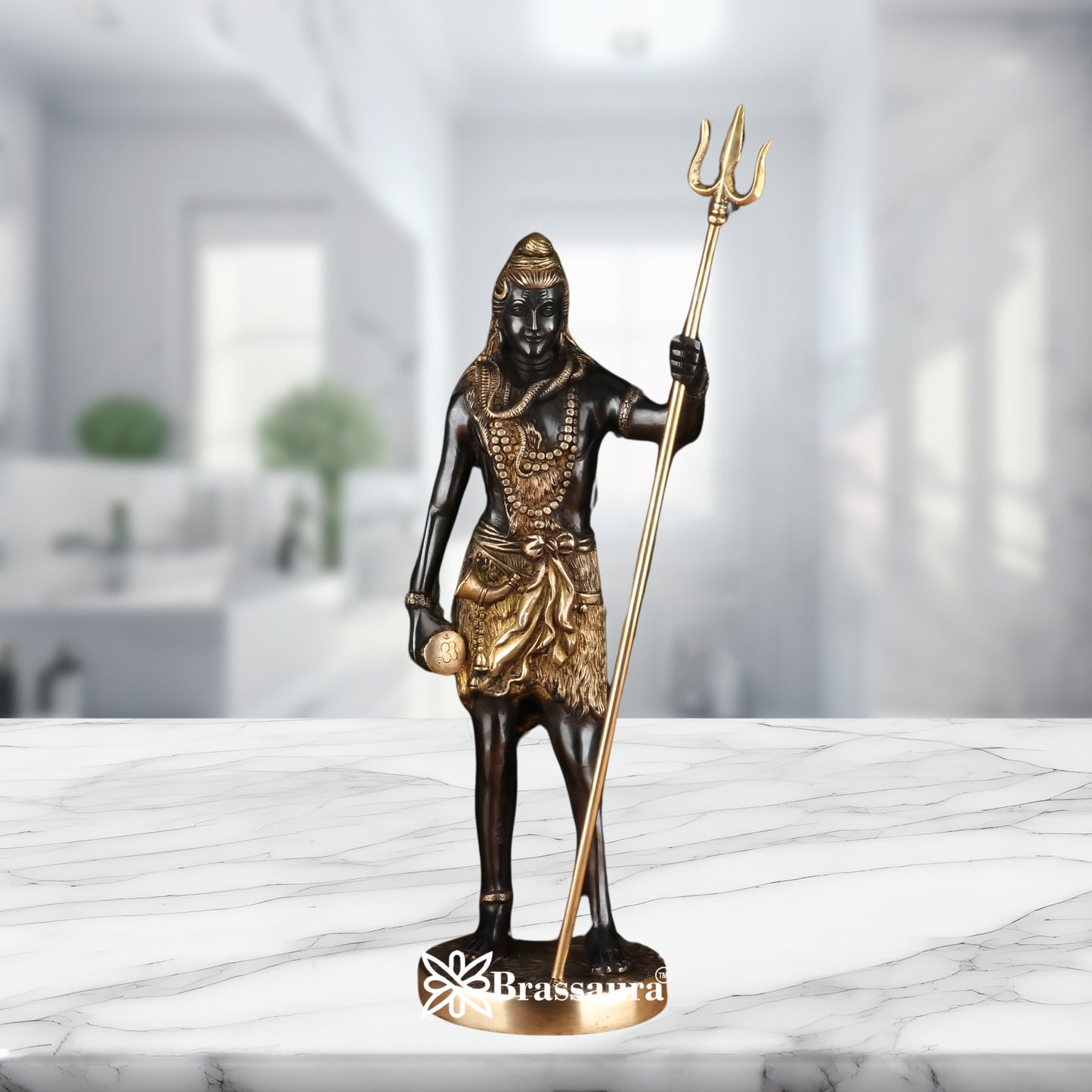 Brassaura™ Handcrafted Brass Shiva Idol – Height 17.5 Inches & Weight 5.8 Kgs | Devotional Sculpture