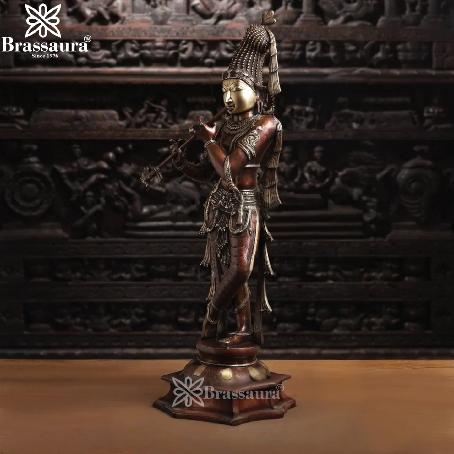 Brass Antique Krishna Murti Weight 23.8 Kg And Height 36 Inch