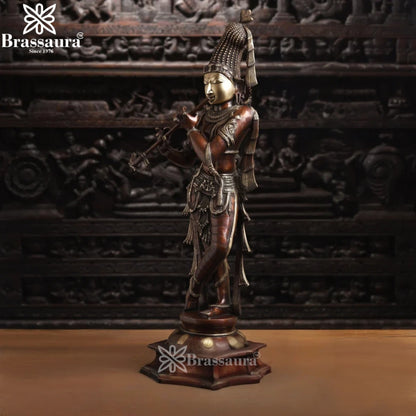 Brass Antique Krishna Murti Weight 23.8 Kg And Height 36 Inch