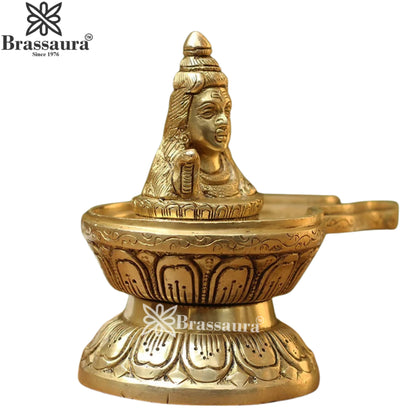 Brass Shivling With Shiv Statue Weight 1.7 Kg And Height 5.5 Inch