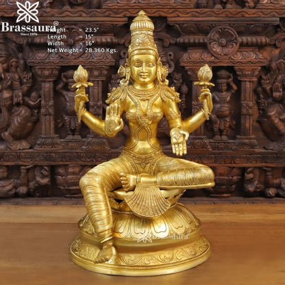 Brassaura™ Elegant Brass Laxmi Murti – Height 23.5 Inches & Weight 28.36 Kgs | Temple & Home Décor