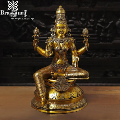 Brassaura™ Handcrafted Brass Laxmi Idol – Height 24 Inches & Weight 28.7 Kgs | Devotional Statue