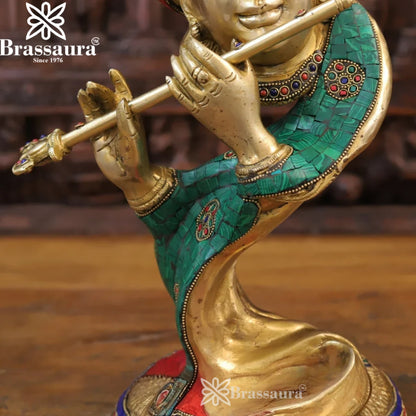 Brass Gem Stone Work Krishna Murti Weight 9 Kg And Height 22 Inch