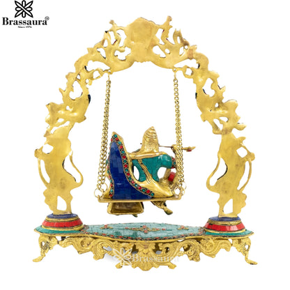 Brass Gem Stone Work Radha Krishna Jhula Weight 7 Kg And Height 17 Inch