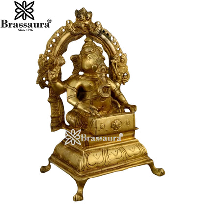Brass Music Ganesha Play harmonium Statue Weight 1.98 Kg And Height 7.8 Inch