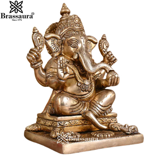 Brassaura® Lord Ganesha Brass Idol | Divine Blessing Form | Height 8 Inches