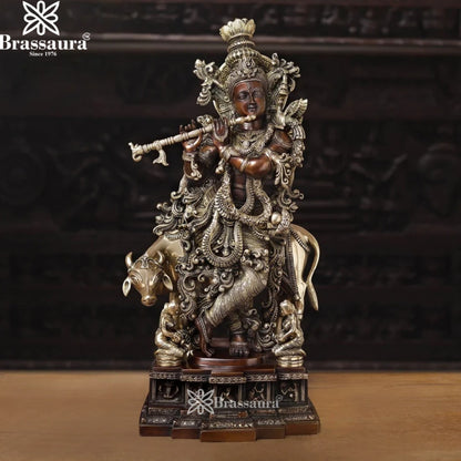 Brass Cow Krishna Murti Weight 34.66 Kg And Height 28 Inch