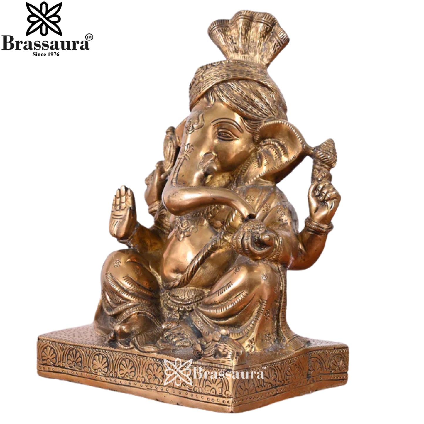 Brass Turban Ganesha Statue Weight 8.51 Kg & Height 12 Inch