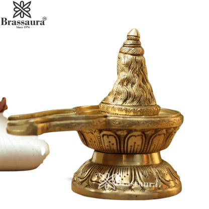 Brass Shivling With Shiv Statue Weight 1.7 Kg And Height 5.5 Inch