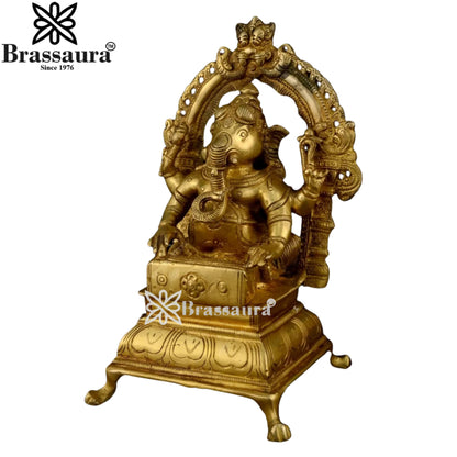 Brass Music Ganesha Play harmonium Statue Weight 1.98 Kg And Height 7.8 Inch