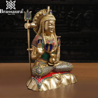 Brassaura™ Brass Gem Stone Work Shiva Idol – Height 17 Inches &  Weight 11.84 Kgs | Traditional Temple Figurine