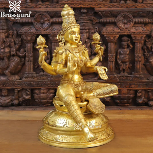 Brassaura™ Elegant Brass Laxmi Murti – Height 23.5 Inches & Weight 28.36 Kgs | Temple & Home Décor
