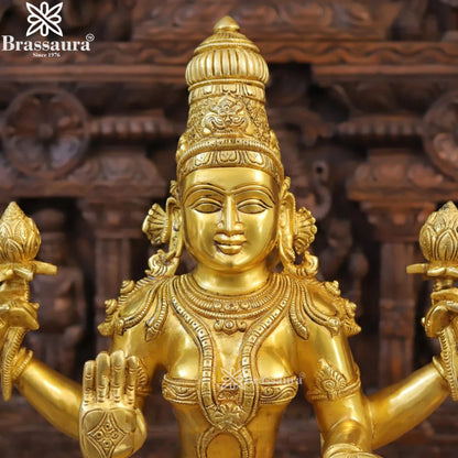 Brassaura™ Elegant Brass Laxmi Murti – Height 23.5 Inches & Weight 28.36 Kgs | Temple & Home Décor