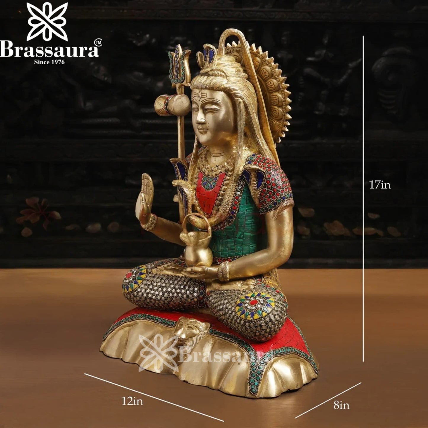 Brassaura™ Brass Gem Stone Work Shiva Idol – Height 17 Inches &  Weight 11.84 Kgs | Traditional Temple Figurine