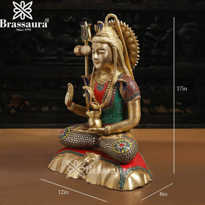 Brassaura™ Brass Gem Stone Work Shiva Idol – Height 17 Inches &  Weight 11.84 Kgs | Traditional Temple Figurine