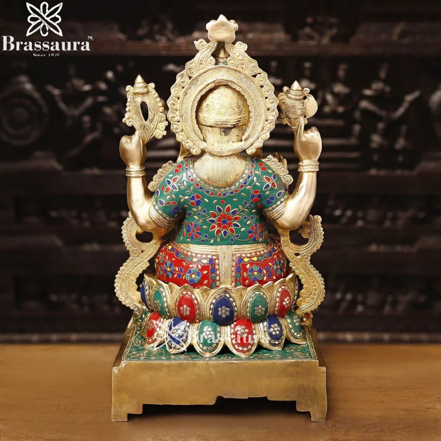 Brass Gem Stone Work Lotus Jewellery Ganesha Weight 33.5 Kg & Height 24 Inch