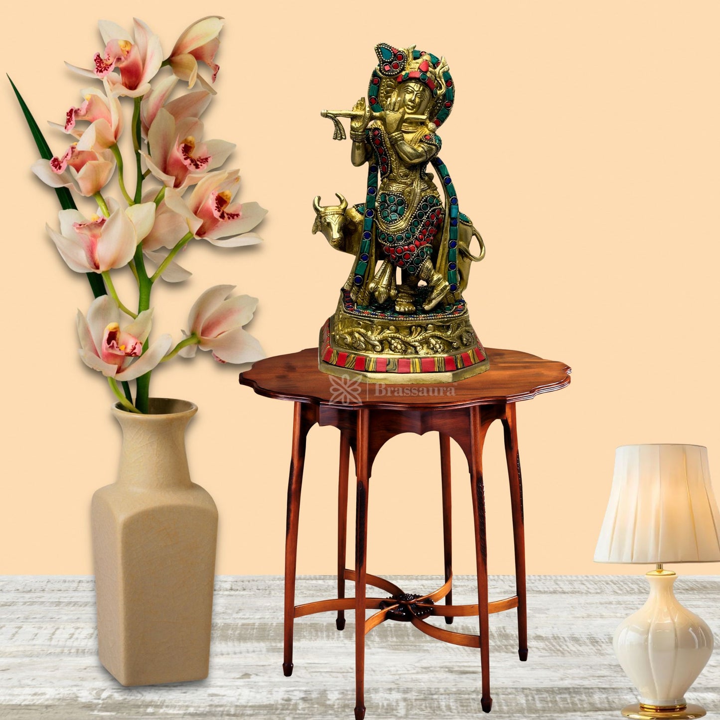 Brass Krishna Murti for Home and Decor Living Room Height 60 cm Weight 9.3 Kg