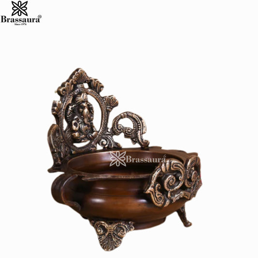 Brassaura® Ganesha Brass Decorative Urli | Handcrafted Decorative Centerpiece | Height 7 Inches & Weight 1.5 Kgs