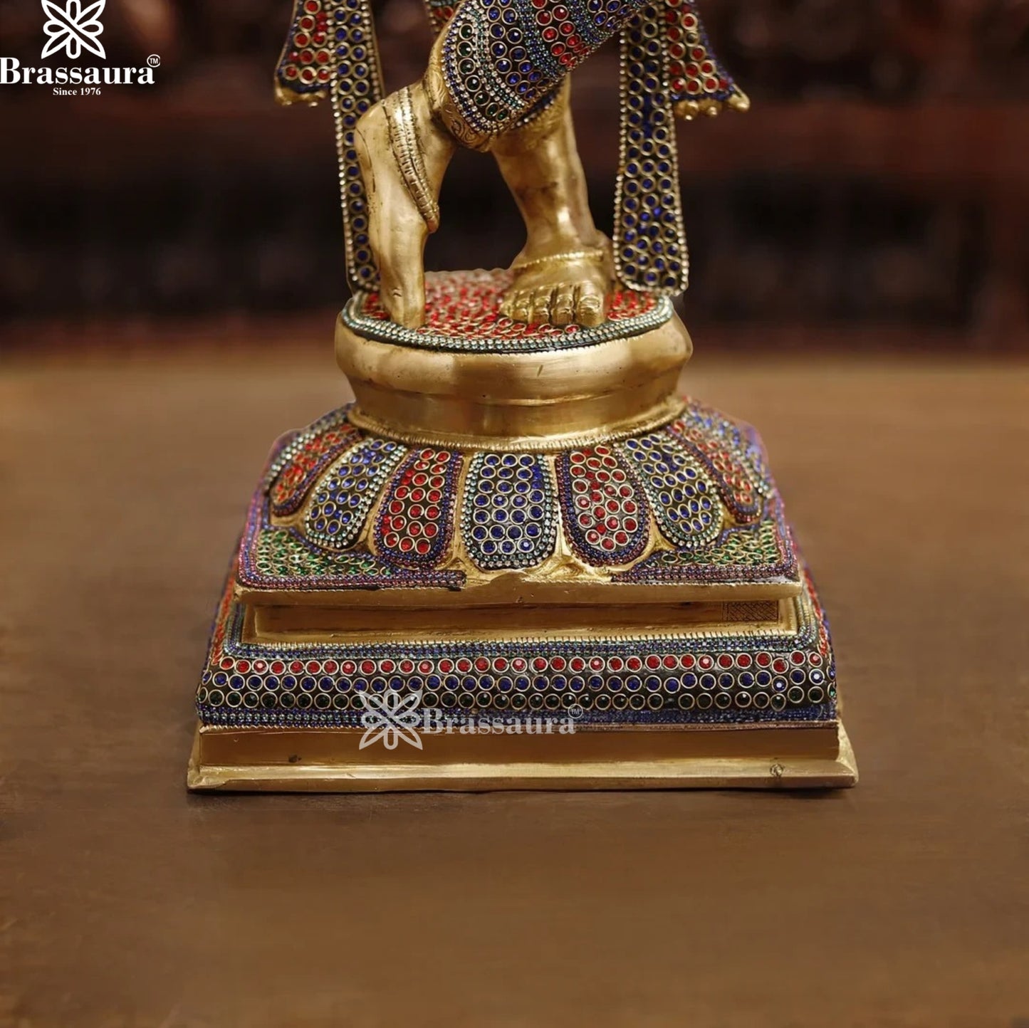 Brass Gem Stone Work Krishna Murti Weight 25.78 Kg And Height 35.5 Inch