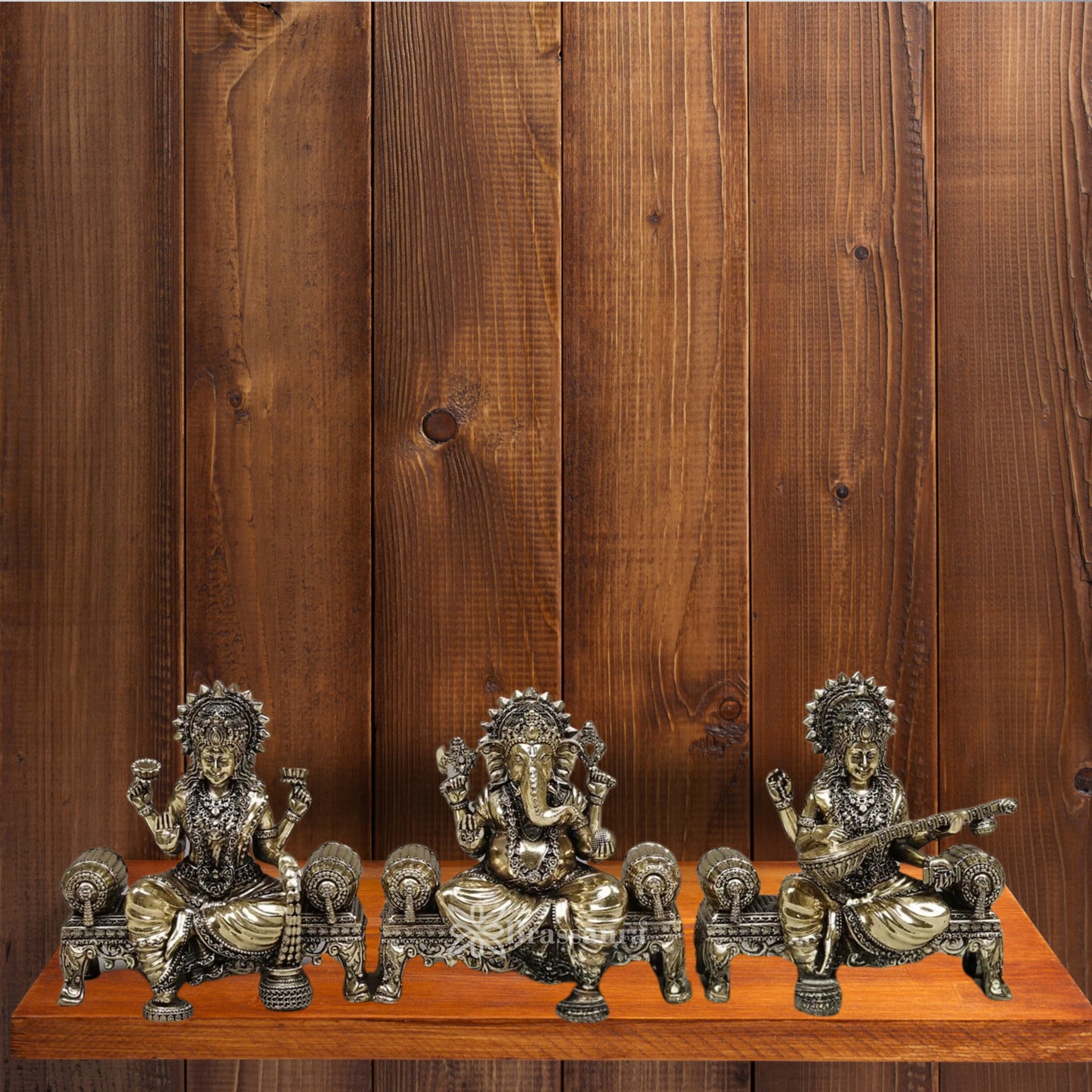 Brass Super Fine Lakshmi Ganesh Saraswati Murti Weight 2.502 Kg And Height 6 Inch