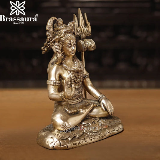 Brassaura™ Handcrafted Brass Shiva Idol – Height 10.5 Inches & Weight 3.99 Kgs | Temple Figurine