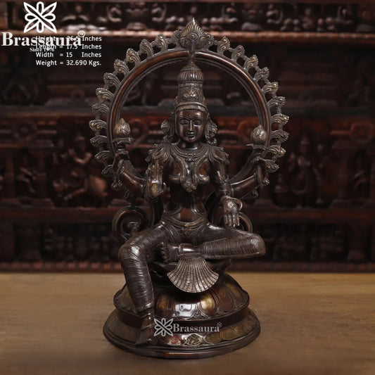 Brassaura™ Brass Laxmi Idol – Height 26.5 Inches & Weight 32.69 Kgs | Hindu Goddess Sculpture
