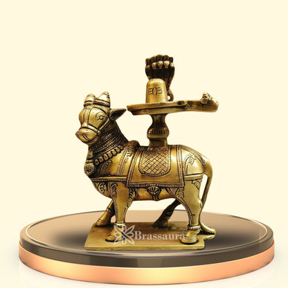 Brass Shivling With Nandi Statue Weight 2 Kg And Height 8.3 Inch